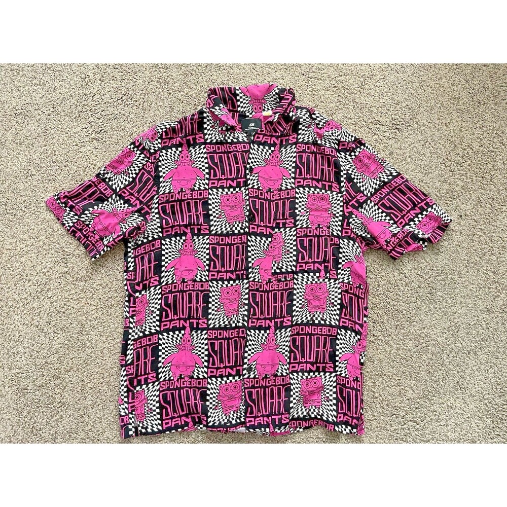 H&M Relaxed Fit Spongebob Squarepants Button Up Shirt Men's Size M 100% Viscose